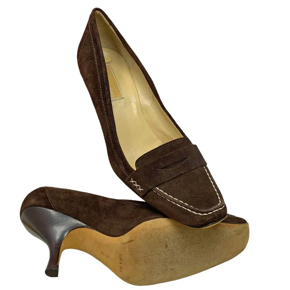 MICHAEL‎ KORS Italian Chocolate Suede Penny Loafer Pump Heels